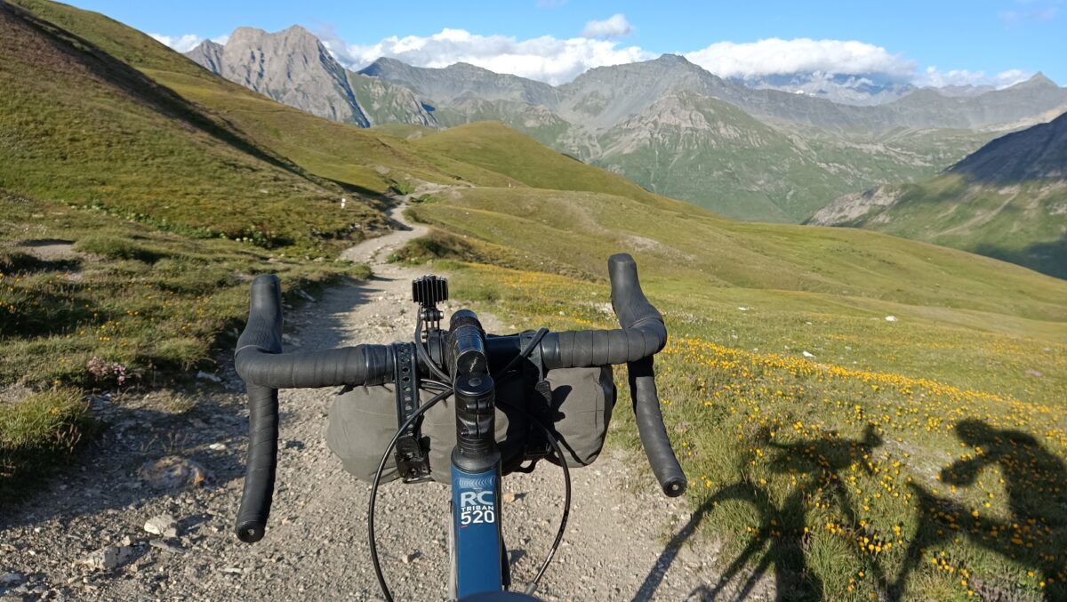 If I just line the handlebars up a llliiiiitttttttttlllleeee bit straighter, I can nail that 250000 mile singletrack. Grand Col Ferret, dropping into Switzerland.