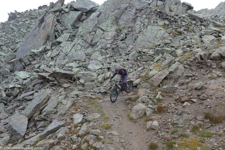 Sandy on the moonscape start of the Brevent descent.