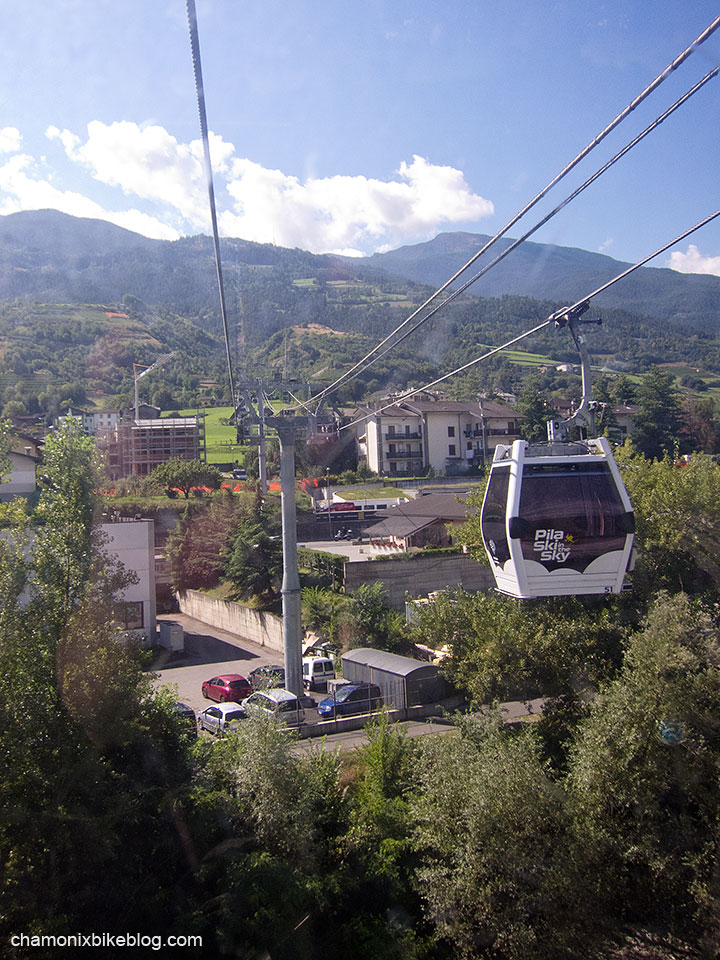 Out of the Aosta lift station, over the motorway, and up the mountain